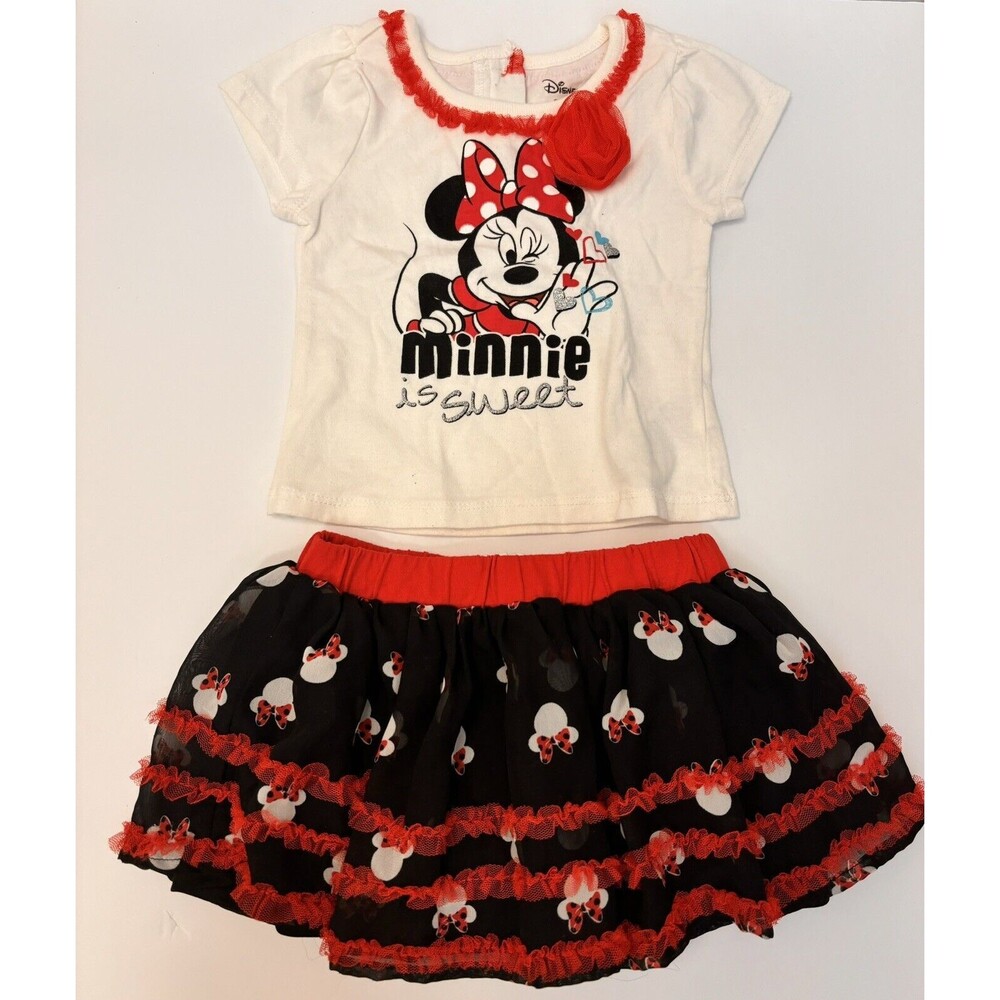 NEW DISNEY "MINNIE MOUSE"  2-PC TULLE Tutu White Red & Black Skirt Set 24Months